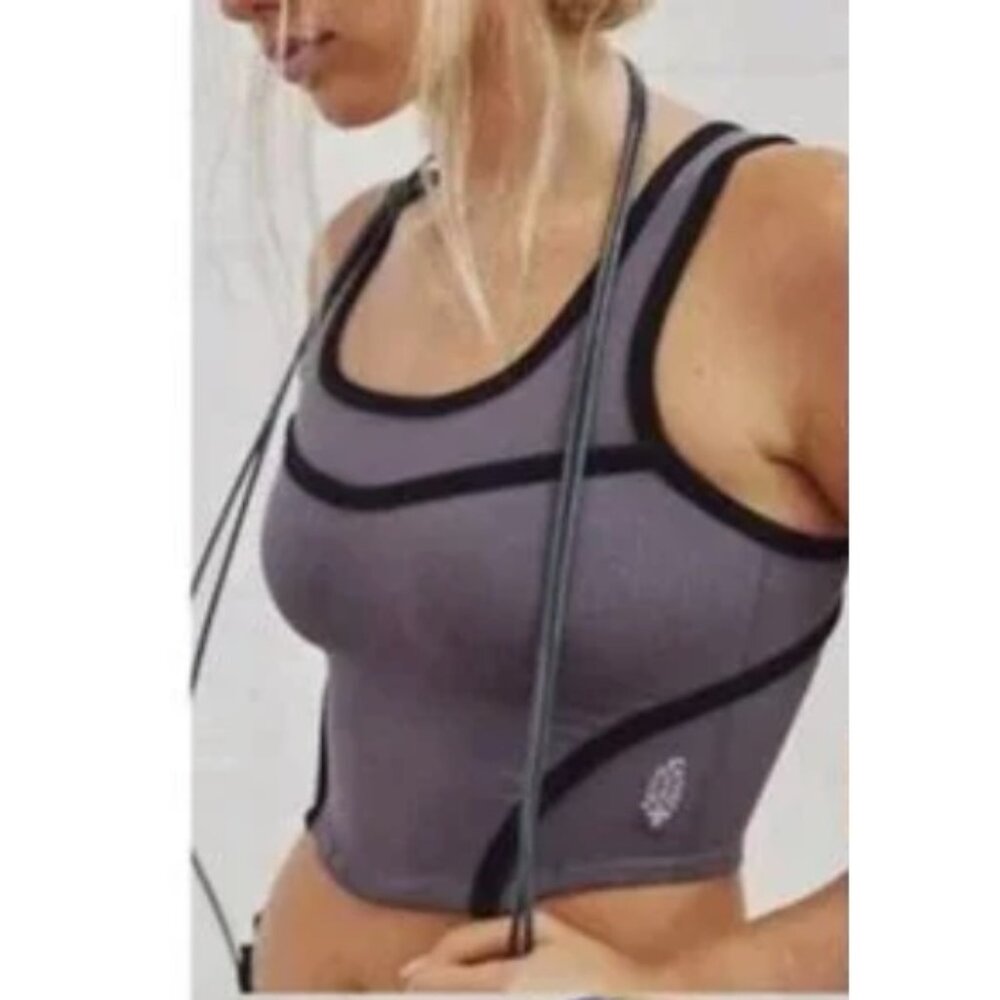 NWT Free People FP Movement Cross Bar Cami, Grey & Black | Size Medium